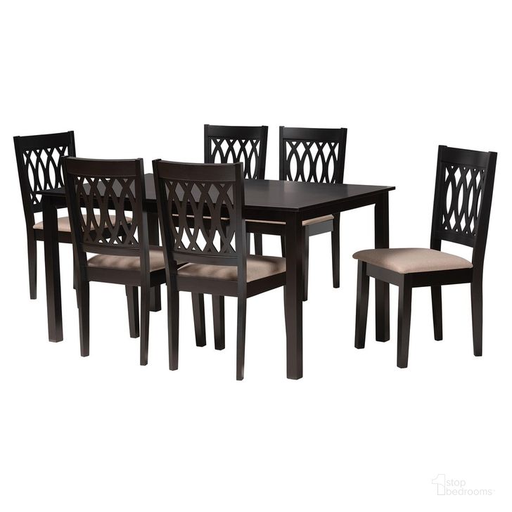 The appearance of Florencia Wood 7 Piece Dining Set In Beige and Espresso Brown designed by Baxton Studio in the modern / contemporary interior design. This beige and brown piece of furniture  was selected by 1StopBedrooms from Florencia Collection to add a touch of cosiness and style into your home. Sku: RH388C-Sand/Dark Brown-7PC Dining Set. Product Type: Dining Room Set. Material: MDF. Image1
