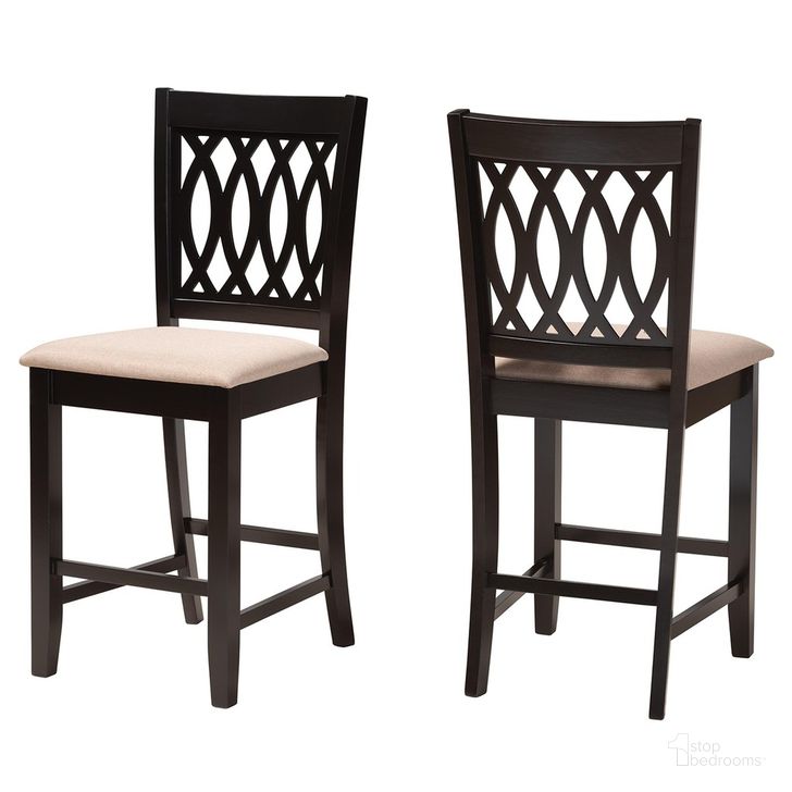 The appearance of Florencia Wood Counter Stool Set of 2 In Beige and Espresso Brown designed by Baxton Studio in the modern / contemporary interior design. This beige and brown piece of furniture  was selected by 1StopBedrooms from Florencia Collection to add a touch of cosiness and style into your home. Sku: RH388P-Sand/Dark Brown-PC-2PK. Product Type: Barstool. Material: Rubberwood. Image1
