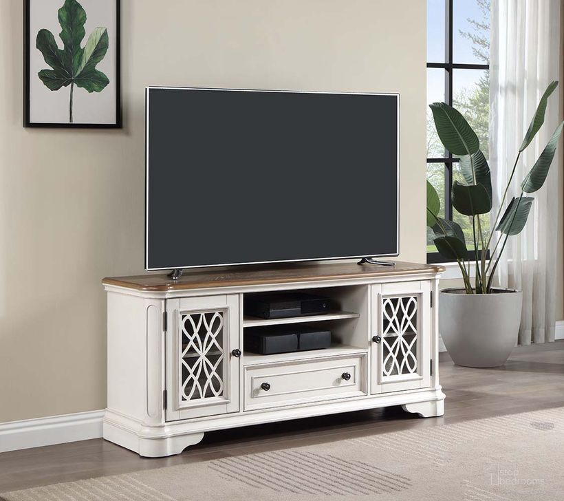 The appearance of Florian Tv Stand In Oak and White designed by ACME in the transitional interior design. This oak and white piece of furniture  was selected by 1StopBedrooms from Florian Collection to add a touch of cosiness and style into your home. Sku: LV01665. Material: Wood. Product Type: TV Stand. Image1