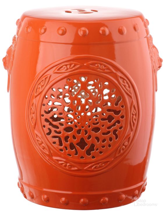 The appearance of Flower Orange Drum Garden Stool designed by Safavieh in the modern / contemporary interior design. This orange piece of furniture  was selected by 1StopBedrooms from Flower Collection to add a touch of cosiness and style into your home. Sku: ACS4532D. Product Type: Stool. Image1