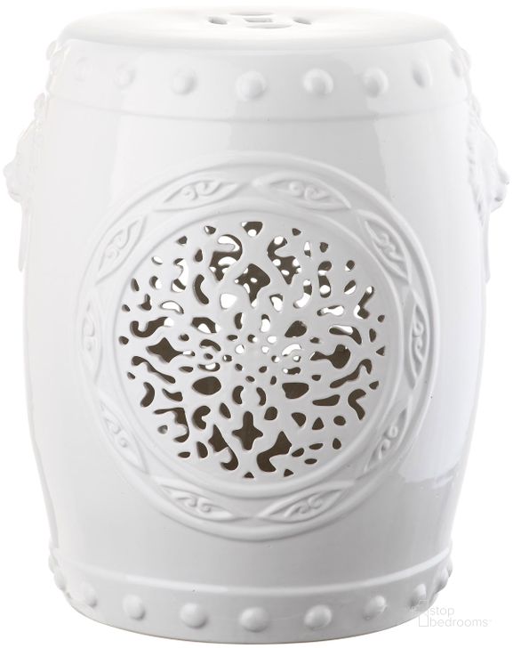 The appearance of Flower White Drum Garden Stool designed by Safavieh in the modern / contemporary interior design. This antique white piece of furniture  was selected by 1StopBedrooms from Flower Collection to add a touch of cosiness and style into your home. Sku: ACS4532A. Product Type: Stool. Image1