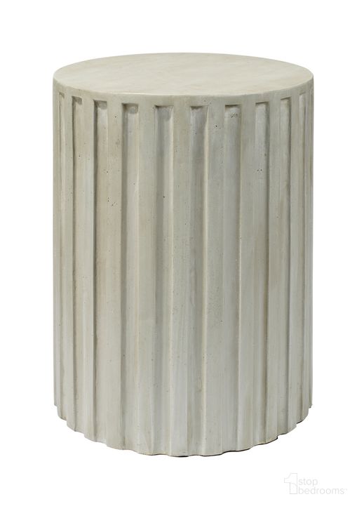 The appearance of Fluted Column Side Table In Grey designed by Jamie Young Company in the transitional interior design. This grey piece of furniture  was selected by 1StopBedrooms from Fluted Collection to add a touch of cosiness and style into your home. Sku: 20FLUT-STGR. Product Type: Side Table. Material: Cement. Image1