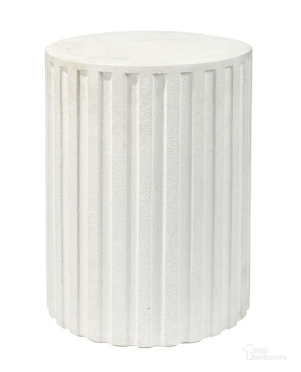 The appearance of Fluted Column Side Table In White designed by Jamie Young Company in the transitional interior design. This white piece of furniture  was selected by 1StopBedrooms from Fluted Collection to add a touch of cosiness and style into your home. Sku: 20FLUT-STWH. Product Type: Side Table. Material: Cement. Image1