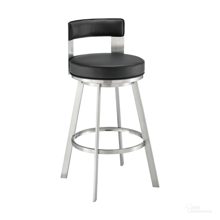 The appearance of Flynn 26 Inch Swivel Counter Stool In Brushed Stainless Steel with Black Faux Leather designed by Armen Living in the modern / contemporary interior design. This black piece of furniture  was selected by 1StopBedrooms from Flynn Collection to add a touch of cosiness and style into your home. Sku: LCFLBABSBLK26. Material: Faux Leather. Product Type: Barstool. Image1