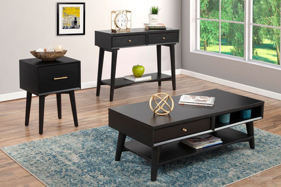 The appearance of Flynn Black Occasional Table Set designed by Alpine in the transitional interior design. This black piece of furniture  was selected by 1StopBedrooms from Flynn Collection to add a touch of cosiness and style into your home. Sku: 966BLK-61;966BLK-62. Material: Wood Veneer. Product Type: Occasional Table Set. Image1