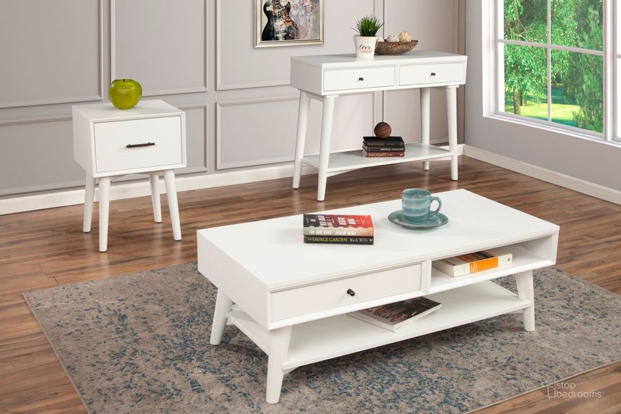 The appearance of Flynn White Occasional Table Set designed by Alpine in the transitional interior design. This white piece of furniture  was selected by 1StopBedrooms from Flynn Collection to add a touch of cosiness and style into your home. Sku: 966-W-61;966-W-62. Material: Wood Veneer. Product Type: Occasional Table Set. Image1