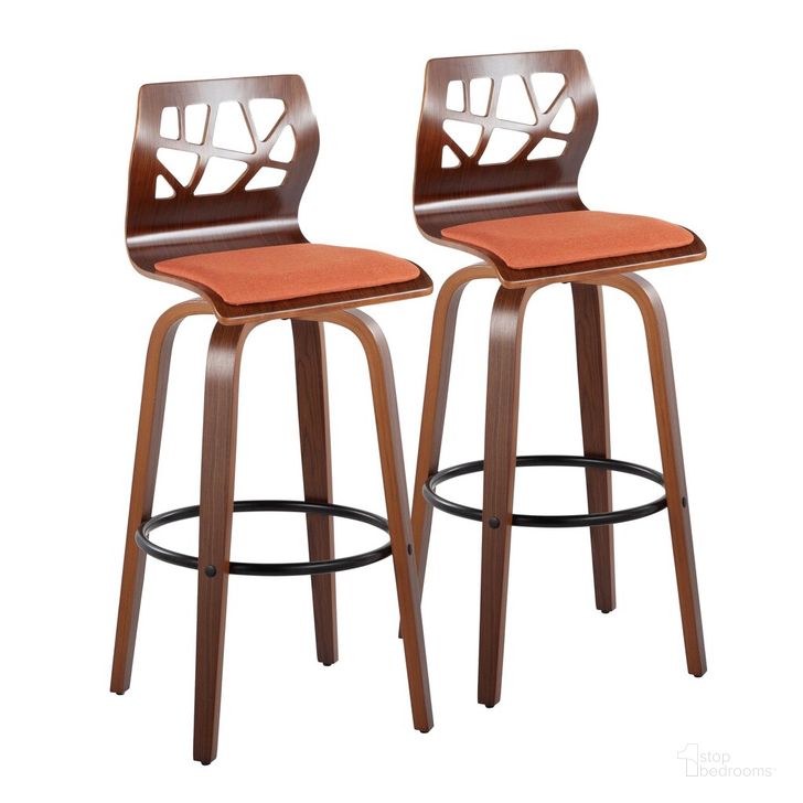 The appearance of Folia 30 Inch Fixed Height Barstool Set of 2 In Orange designed by Lumisource in the transitional interior design. This orange piece of furniture  was selected by 1StopBedrooms from Folia Collection to add a touch of cosiness and style into your home. Sku: B30-FOLIA-GRTZQ2 WLWLO2. Material: Wood. Product Type: Barstool. Image1