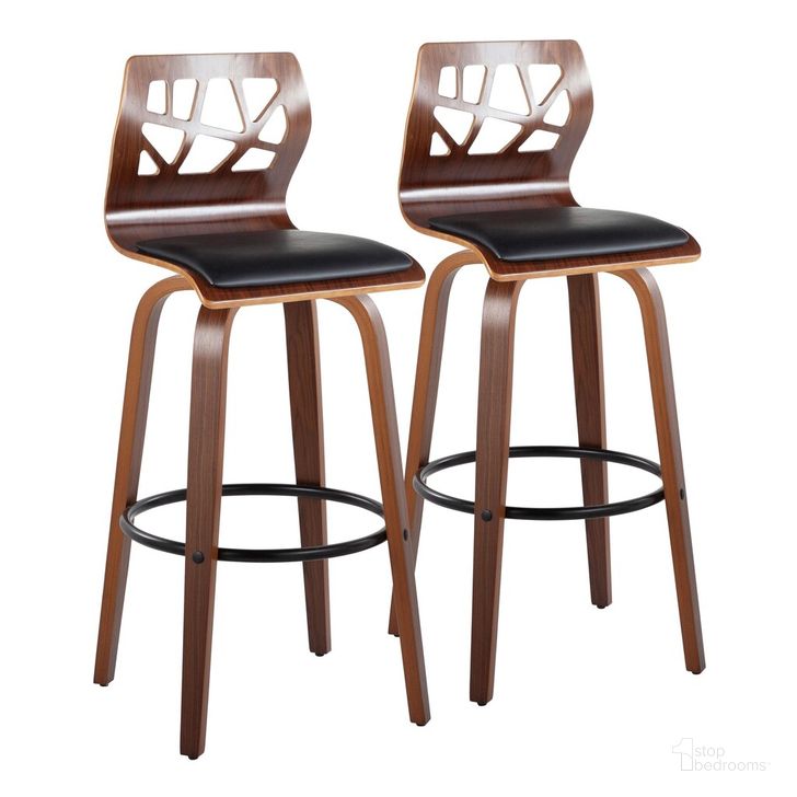 The appearance of Folia 30 Inch Fixed Height Counter Stool Set of 2 In Black designed by Lumisource in the transitional interior design. This black piece of furniture  was selected by 1StopBedrooms from Folia Collection to add a touch of cosiness and style into your home. Sku: B30-FOLIAPU-GRTZQ2 WLWLBK2. Material: Wood. Product Type: Barstool. Image1