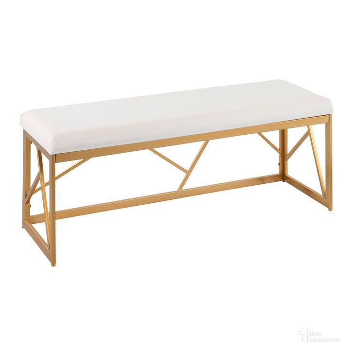 The appearance of Folia Metal Bench In White and Gold designed by Lumisource in the modern / contemporary interior design. This white and gold piece of furniture  was selected by 1StopBedrooms from Folia Collection to add a touch of cosiness and style into your home. Sku: BC-FOLIA AUVW. Product Type: Bench. Material: Velvet. Image1