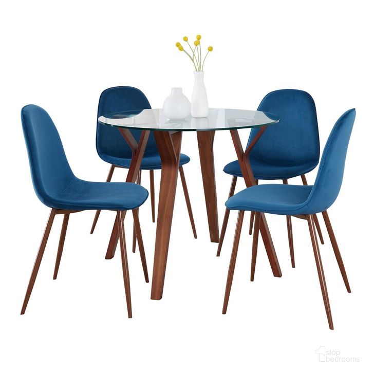 The appearance of Folia Round Pebble 5 Piece Dining Set In Blue Velvet designed by Lumisource in the transitional interior design. This blue velvet piece of furniture  was selected by 1StopBedrooms from Folia Collection to add a touch of cosiness and style into your home. Sku: DS5-FOLIARNDWLCL+4PEBWLVBU. Material: Wood. Product Type: Dining Room Set. Image1