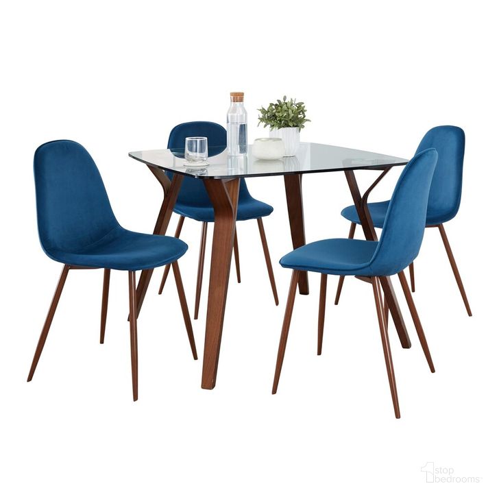 The appearance of Folia Square Pebble 5 Piece Dining Set In Blue Velvet designed by Lumisource in the transitional interior design. This blue velvet piece of furniture  was selected by 1StopBedrooms from Folia Collection to add a touch of cosiness and style into your home. Sku: DS5-FOLIASQWLCL+4PEBWLVBU. Material: Wood. Product Type: Dining Room Set. Image1