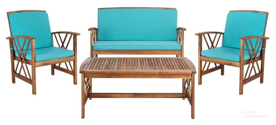 The appearance of Fontana 4 Pc Outdoor Set in Aqua designed by Safavieh in the transitional interior design. This aqua piece of furniture  was selected by 1StopBedrooms from Fontana Collection to add a touch of cosiness and style into your home. Sku: PAT7008Q. Material: Wood. Product Type: Outdoor Set. Image1