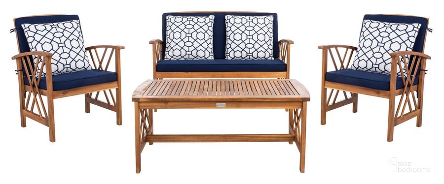 The appearance of Fontana 4 Pc Outdoor Set in Navy designed by Safavieh in the transitional interior design. This navy piece of furniture  was selected by 1StopBedrooms from Fontana Collection to add a touch of cosiness and style into your home. Sku: PAT7008J. Material: Wood. Product Type: Outdoor Set. Image1