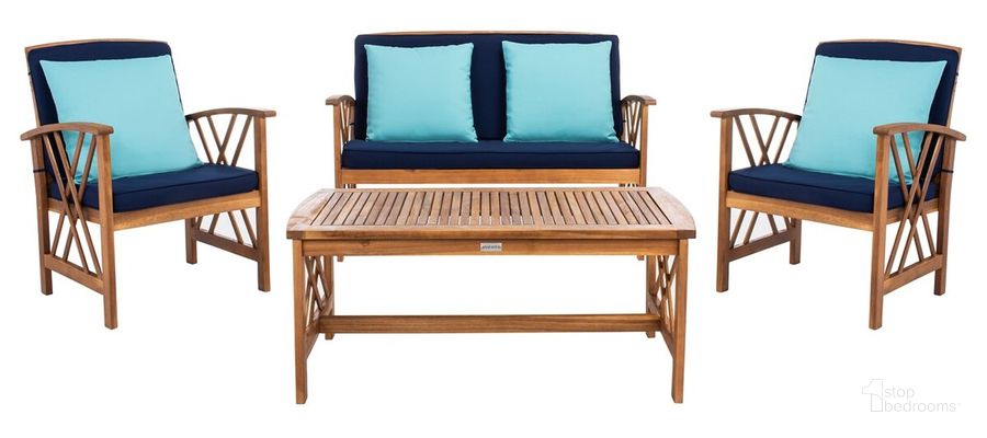 The appearance of Fontana Teak Look 5-Piece Outdoor Set designed by Safavieh in the transitional interior design. This navy piece of furniture  was selected by 1StopBedrooms from Fontana Collection to add a touch of cosiness and style into your home. Sku: PAT7008C. Material: Steel. Product Type: Outdoor Conversation Set. Image1