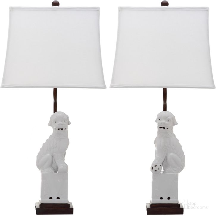 The appearance of Foo White and Off-White 28.5 Inch Dog Table Lamp Set of 2 designed by Safavieh in the modern / contemporary interior design. This white piece of furniture  was selected by 1StopBedrooms from Foo Collection to add a touch of cosiness and style into your home. Sku: LIT4137B-SET2. Product Type: Table Lamp. Image1