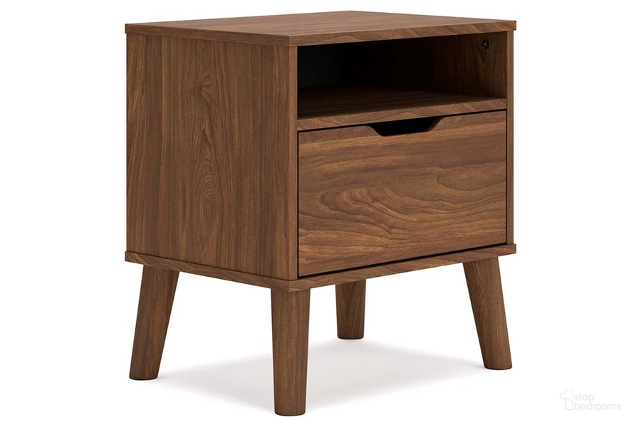 The appearance of Fordmont Auburn One Drawer NightStand designed by Signature Design by Ashley in the modern / contemporary interior design. This auburn piece of furniture  was selected by 1StopBedrooms from Fordmont Collection to add a touch of cosiness and style into your home. Sku: EB4879-291. Product Type: Nightstand. Image1