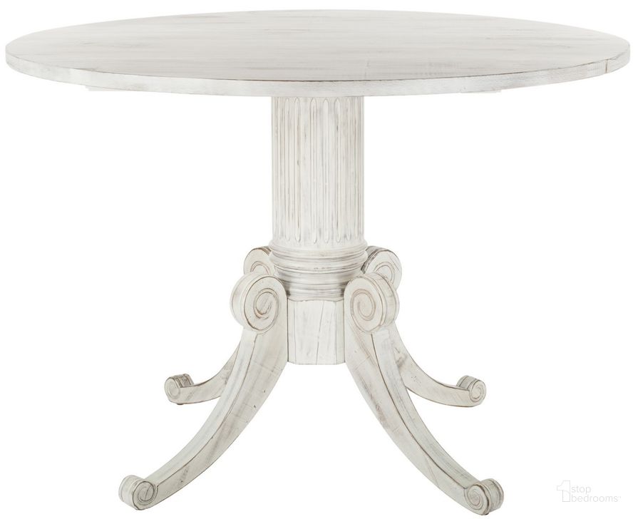 The appearance of Forest Drop Leaf Dining Table DTB1000A designed by Safavieh in the traditional interior design. This antique white piece of furniture  was selected by 1StopBedrooms from Forest Collection to add a touch of cosiness and style into your home. Sku: DTB1000A. Table Base Style: Pedestal. Table Top Shape: Round. Material: Wood. Product Type: Dining Table. Size: 43". Image1