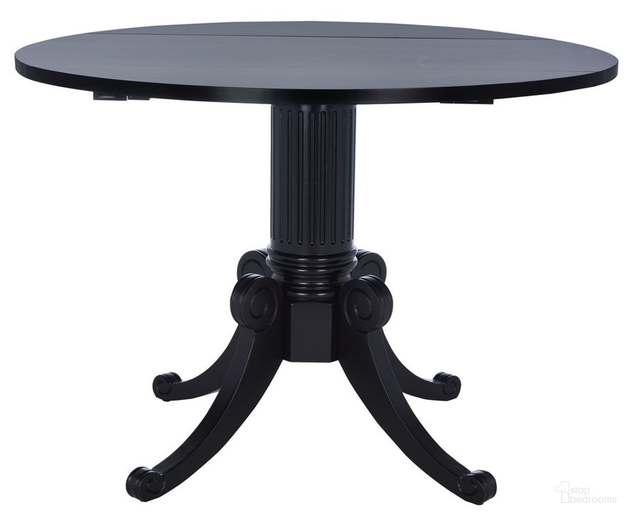 The appearance of Forest Drop Leaf Dining Table in Black designed by Safavieh in the traditional interior design. This black piece of furniture  was selected by 1StopBedrooms from Forest Collection to add a touch of cosiness and style into your home. Sku: DTB1000D. Table Base Style: Pedestal. Table Top Shape: Round. Material: Wood. Product Type: Dining Table. Size: 43". Image1