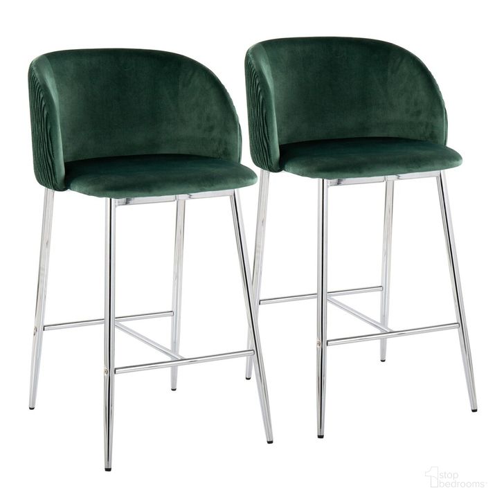 The appearance of Fran Pleated Fixed Height Counter Stool Set of 2 In Green designed by Lumisource in the modern / contemporary interior design. This green piece of furniture  was selected by 1StopBedrooms from Luna Collection to add a touch of cosiness and style into your home. Sku: B26-FRANPLTV CHRGN2. Material: Metal. Product Type: Barstool. Image1