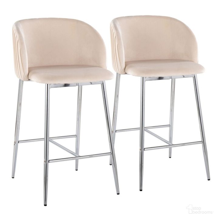 The appearance of Fran Pleated Fixed Height Counter Stool Set of 2 In White and Chrome designed by Lumisource in the modern / contemporary interior design. This white and chrome piece of furniture  was selected by 1StopBedrooms from Luna Collection to add a touch of cosiness and style into your home. Sku: B26-FRANPLTV CHRW2. Material: Metal. Product Type: Barstool. Image1
