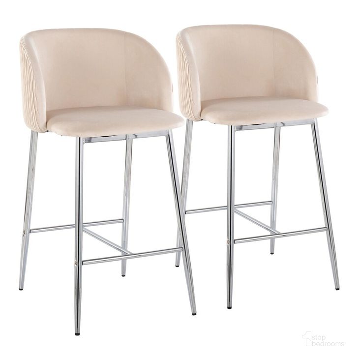 The appearance of Fran Pleated Waves Fixed Height Counter Stool Set of 2 In White and Chrome designed by Lumisource in the modern / contemporary interior design. This white and chrome piece of furniture  was selected by 1StopBedrooms from Luna Collection to add a touch of cosiness and style into your home. Sku: B26-FRANPLTWVV CHRW2. Material: Metal. Product Type: Barstool. Image1