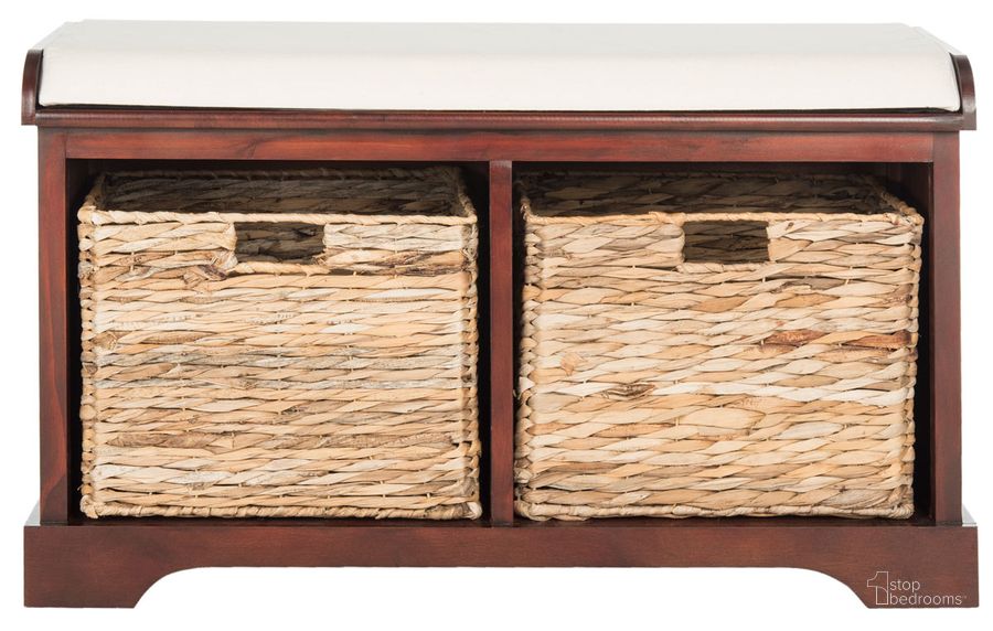 The appearance of Franklin Cherry Wicker Storage Bench designed by Safavieh in the coastal interior design. This cherry piece of furniture  was selected by 1StopBedrooms from Franklin Collection to add a touch of cosiness and style into your home. Sku: AMH5736E. Material: Wood. Product Type: Bench. Image1