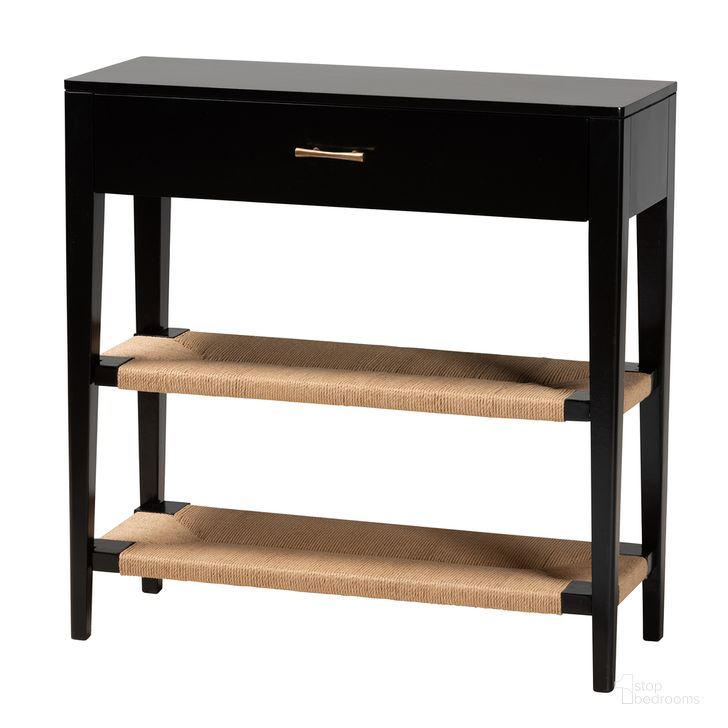 The appearance of Freya Bayur Wood 1 Drawer Console Table In Black designed by Baxton Studio in the bohemian interior design. This black piece of furniture  was selected by 1StopBedrooms from Freya Collection to add a touch of cosiness and style into your home. Sku: FIB3-Console. Product Type: Console Table. Material: MDF. Image1