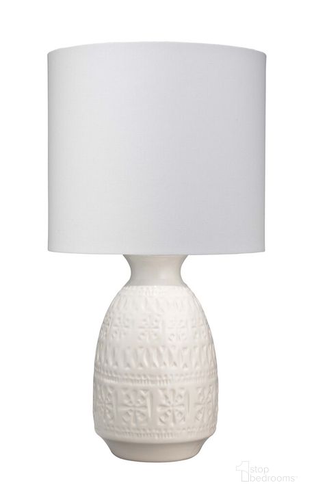 The appearance of Frieze Table Lamp in White Ceramic with Drum Shade in White Linen designed by Jamie Young Company in the coastal interior design. This white piece of furniture  was selected by 1StopBedrooms from Frieze Collection to add a touch of cosiness and style into your home. Sku: LS9FRIEZEWH. Material: Ceramic. Product Type: Table Lamp. Image1