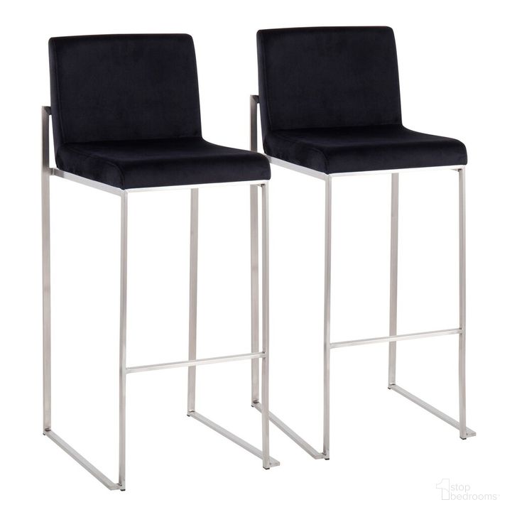 The appearance of Fuji High Back Barstool Set of 2 In Black designed by Lumisource in the modern / contemporary interior design. This black piece of furniture  was selected by 1StopBedrooms from Fuji Collection to add a touch of cosiness and style into your home. Sku: B30-FUJIHB SSVBK2. Product Type: Barstool. Material: Velvet. Image1