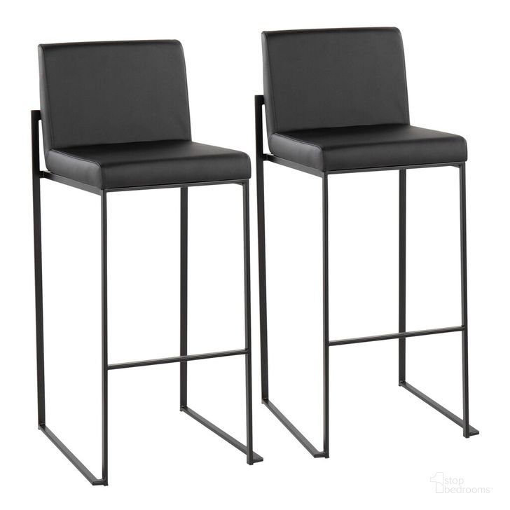 The appearance of Fuji High Back Barstool Set of 2 In Black designed by Lumisource in the modern / contemporary interior design. This black piece of furniture  was selected by 1StopBedrooms from Fuji Collection to add a touch of cosiness and style into your home. Sku: B30-FUJIHB BKBK2. Material: Leather. Product Type: Barstool. Image1
