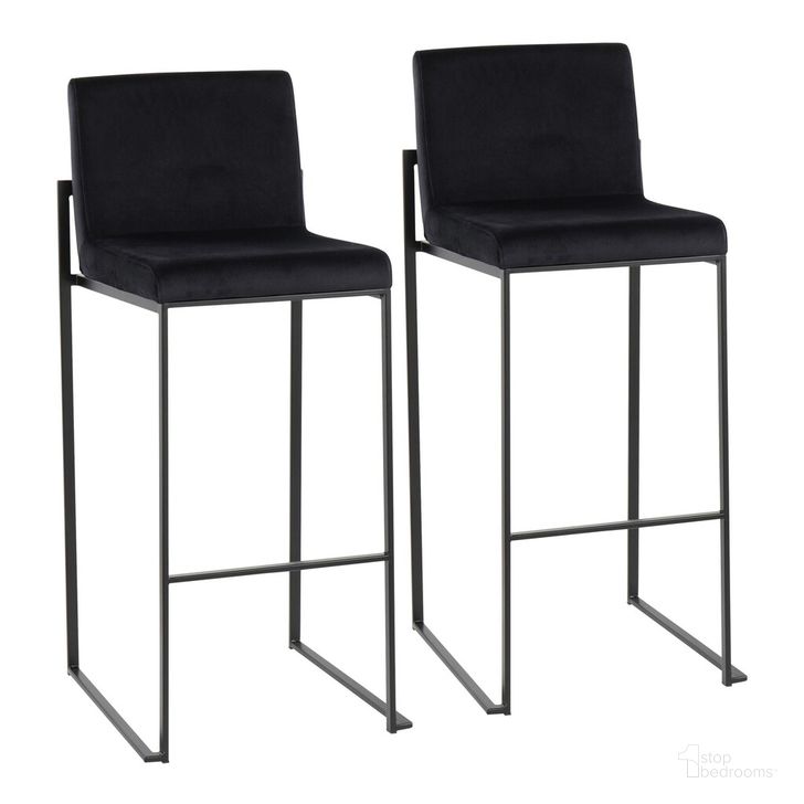 The appearance of Fuji High Back Barstool Set of 2 In Black designed by Lumisource in the modern / contemporary interior design. This black piece of furniture  was selected by 1StopBedrooms from Fuji Collection to add a touch of cosiness and style into your home. Sku: B30-FUJIHB BKVBK2. Product Type: Barstool. Material: Velvet. Image1
