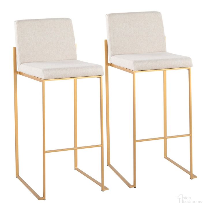 The appearance of Fuji High Back Barstool Set of 2 In Gold and Beige designed by Lumisource in the modern / contemporary interior design. This gold and beige piece of furniture  was selected by 1StopBedrooms from Fuji Collection to add a touch of cosiness and style into your home. Sku: B30-FUJIHB AUFBG2. Material: Polyester. Product Type: Barstool. Image1