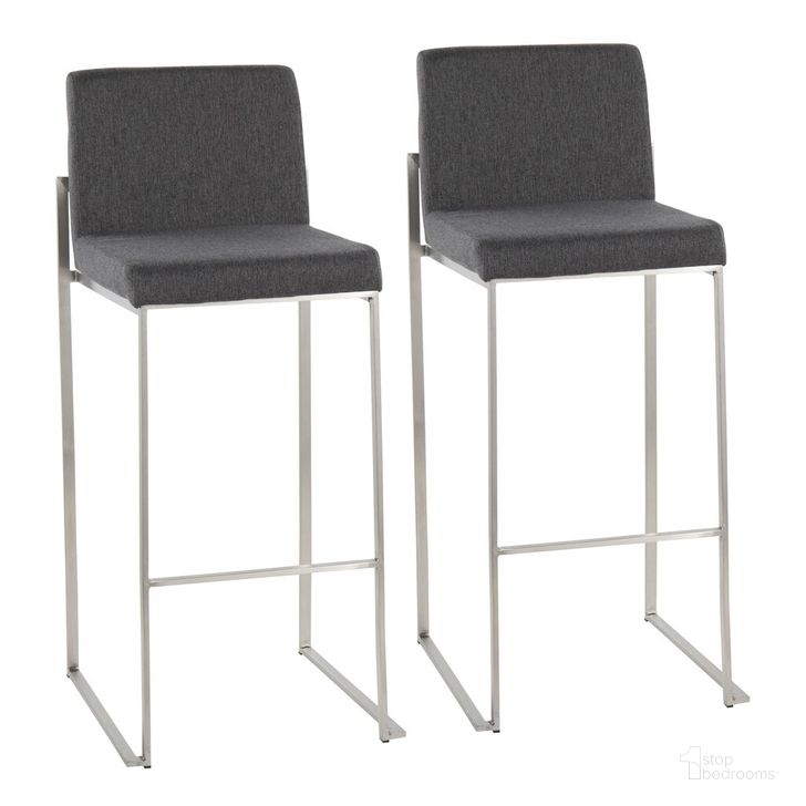 The appearance of Fuji High Back Barstool Set of 2 In Steel designed by Lumisource in the modern / contemporary interior design. This steel piece of furniture  was selected by 1StopBedrooms from Fuji Collection to add a touch of cosiness and style into your home. Sku: B30-FUJIHB SSFCHAR2. Material: Polyester. Product Type: Barstool. Image1