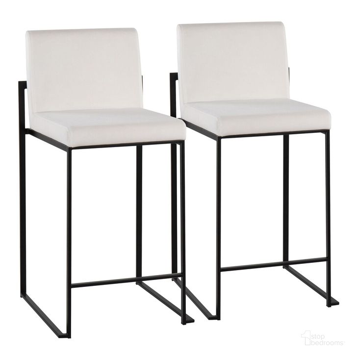 The appearance of Fuji High Back Counter Stool Set of 2 In Black and White designed by Lumisource in the modern / contemporary interior design. This black and white piece of furniture  was selected by 1StopBedrooms from Fuji Collection to add a touch of cosiness and style into your home. Sku: B26-FUJIHB BKVW2. Product Type: Barstool. Material: Velvet. Image1