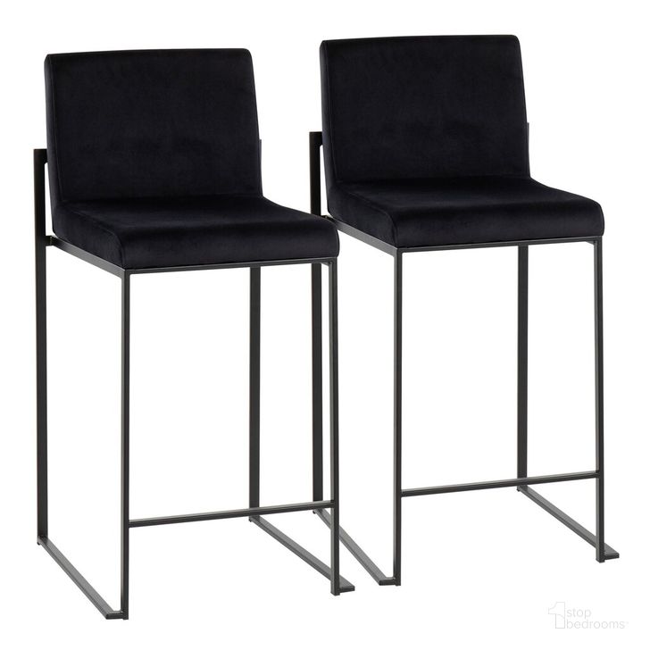 The appearance of Fuji High Back Counter Stool Set of 2 In Black designed by Lumisource in the modern / contemporary interior design. This black piece of furniture  was selected by 1StopBedrooms from Fuji Collection to add a touch of cosiness and style into your home. Sku: B26-FUJIHB BKVBK2. Product Type: Barstool. Material: Velvet. Image1