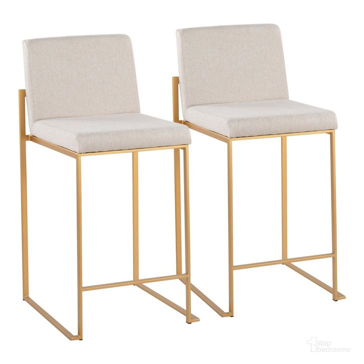 The appearance of Fuji High Back Counter Stool Set of 2 In Gold and Beige designed by Lumisource in the modern / contemporary interior design. This gold and beige piece of furniture  was selected by 1StopBedrooms from Fuji Collection to add a touch of cosiness and style into your home. Sku: B26-FUJIHB AUFBG2. Material: Polyester. Product Type: Barstool. Image1