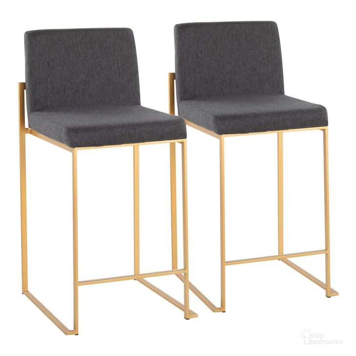 The appearance of Fuji High Back Counter Stool Set of 2 In Gold designed by Lumisource in the modern / contemporary interior design. This gold piece of furniture  was selected by 1StopBedrooms from Fuji Collection to add a touch of cosiness and style into your home. Sku: B26-FUJIHB AUFCHAR2. Material: Polyester. Product Type: Barstool. Image1