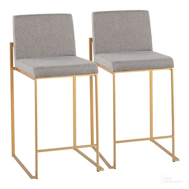The appearance of Fuji High Back Counter Stool Set of 2 In Grey and Gold designed by Lumisource in the modern / contemporary interior design. This grey and gold piece of furniture  was selected by 1StopBedrooms from Fuji Collection to add a touch of cosiness and style into your home. Sku: B26-FUJIHB AUFGY2. Material: Polyester. Product Type: Barstool. Image1