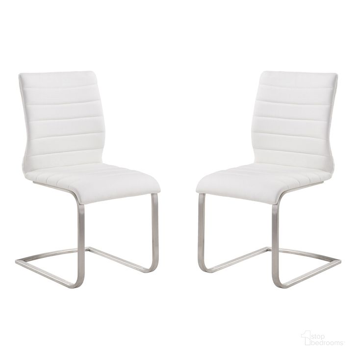 The appearance of Fusion Contemporary Side Chair Set of 2 In White and Stainless Steel designed by Armen Living in the modern / contemporary interior design. This white piece of furniture  was selected by 1StopBedrooms from Fusion Collection to add a touch of cosiness and style into your home. Sku: LCFUSIWH. Material: Fabric. Product Type: Dining Chair. Image1