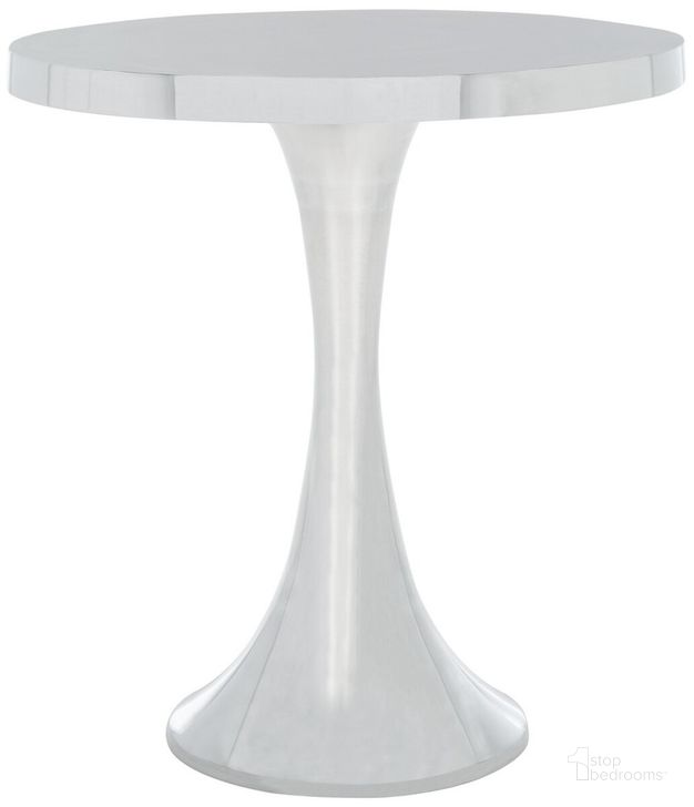 The appearance of Galium Silver Aluminum Round Top Side Table designed by Safavieh in the modern / contemporary interior design. This silver piece of furniture  was selected by 1StopBedrooms from Safavieh FOX Collection to add a touch of cosiness and style into your home. Sku: FOX5500A. Material: Aluminum. Product Type: Accent Table. Image1