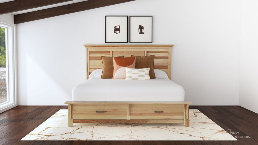 The appearance of Gallagher King Storage Bed In Natural Hickory designed by A-America in the transitional interior design. This hickory piece of furniture  was selected by 1StopBedrooms from Gallagher Collection to add a touch of cosiness and style into your home. Sku: GALNH513H;GALNH513G;GALNH513R;GALNH513P. Material: Wood. Product Type: Storage Bed. Bed Size: King. Image1