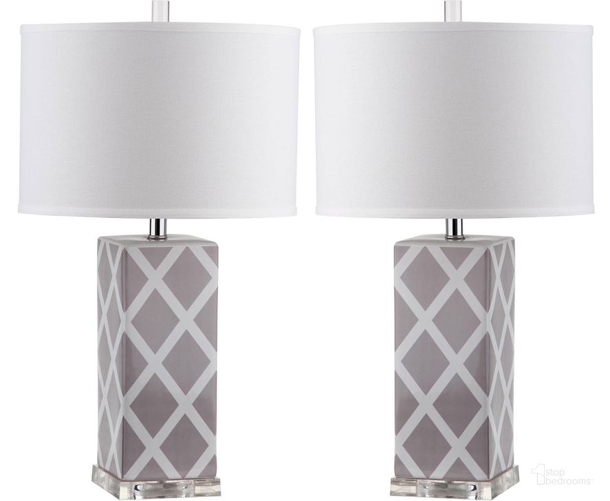 The appearance of Garden Grey and Off-White 27 Inch Lattice Table Lamp Set of 2 designed by Safavieh in the modern / contemporary interior design. This grey piece of furniture  was selected by 1StopBedrooms from Garden Collection to add a touch of cosiness and style into your home. Sku: LIT4134C-SET2. Product Type: Table Lamp. Image1