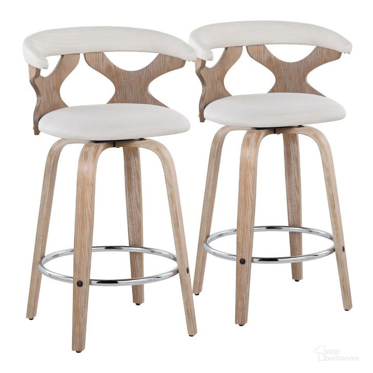 The appearance of Gardenia 26 Inch Fixed Height Counter Stool Set of 2 In Cream White designed by Lumisource in the modern / contemporary interior design. This cream white piece of furniture  was selected by 1StopBedrooms from Gardenia Collection to add a touch of cosiness and style into your home. Sku: B26-GARDFB-GRTZR2 WWCR2. Material: Wood. Product Type: Barstool. Image1
