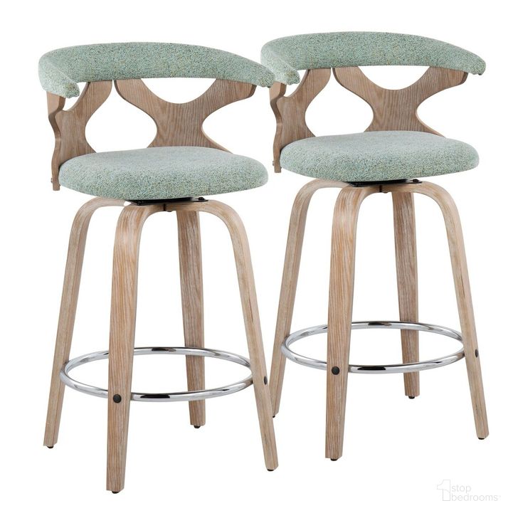 The appearance of Gardenia 26 Inch Fixed Height Counter Stool Set of 2 In Green and White designed by Lumisource in the modern / contemporary interior design. This green and white piece of furniture  was selected by 1StopBedrooms from Gardenia Collection to add a touch of cosiness and style into your home. Sku: B26-GARDFB-GRTZR2 WWSGN2. Material: Wood. Product Type: Barstool. Image1