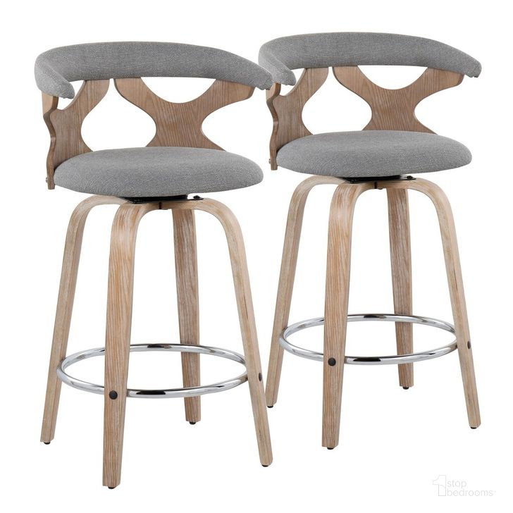 The appearance of Gardenia 26 Inch Fixed Height Counter Stool Set of 2 In Grey and White designed by Lumisource in the modern / contemporary interior design. This grey/white piece of furniture  was selected by 1StopBedrooms from Gardenia Collection to add a touch of cosiness and style into your home. Sku: B26-GARDFB-GRTZR2 WWLGY2. Material: Wood. Product Type: Barstool. Image1