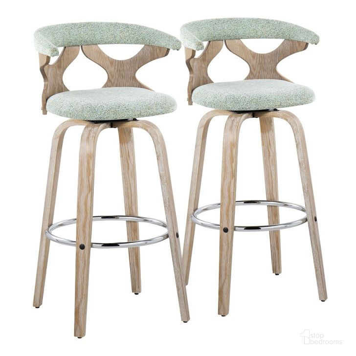 The appearance of Gardenia 30 Inch Fixed Height Barstool Set of 2 In Green and White designed by Lumisource in the modern / contemporary interior design. This green and white piece of furniture  was selected by 1StopBedrooms from Gardenia Collection to add a touch of cosiness and style into your home. Sku: B30-GARDFB-GRTZR2 WWSGN2. Material: Wood. Product Type: Barstool. Image1