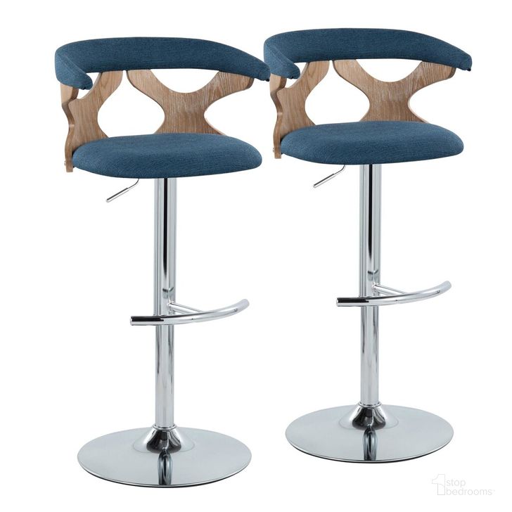 The appearance of Gardenia Adjustable Barstool Set of 2 In Blue designed by Lumisource in the modern / contemporary interior design. This blue piece of furniture  was selected by 1StopBedrooms from Gardenia Collection to add a touch of cosiness and style into your home. Sku: BS-GARDFB-RT2 CHRWWBU2. Material: Wood. Product Type: Barstool. Image1