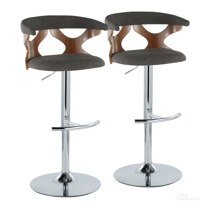 The appearance of Gardenia Adjustable Barstool Set of 2 In Walnut and Chrome designed by Lumisource in the transitional interior design. This walnut/chrome piece of furniture  was selected by 1StopBedrooms from Gardenia Collection to add a touch of cosiness and style into your home. Sku: BS-GARDFB-RT2 CHRWLCHAR2. Material: Wood. Product Type: Barstool. Image1