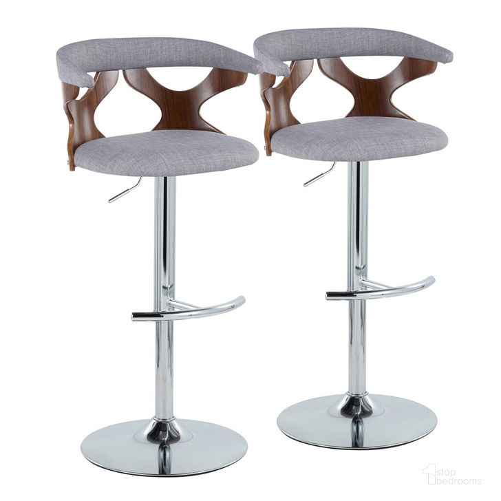 The appearance of Gardenia Adjustable Barstool Set of 2 In Walnut and Chrome designed by Lumisource in the transitional interior design. This dove gray and walnut piece of furniture  was selected by 1StopBedrooms from Gardenia Collection to add a touch of cosiness and style into your home. Sku: BS-GARDFB-RT2 CHRWLLGY2. Material: Wood. Product Type: Barstool. Image1