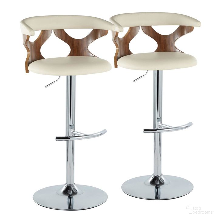 The appearance of Gardenia Adjustable Barstool Set of 2 In Walnut and Chrome designed by Lumisource in the transitional interior design. This cream piece of furniture  was selected by 1StopBedrooms from Gardenia Collection to add a touch of cosiness and style into your home. Sku: BS-GARDPU-RT2 CHRWLCR2. Material: Wood. Product Type: Barstool. Image1